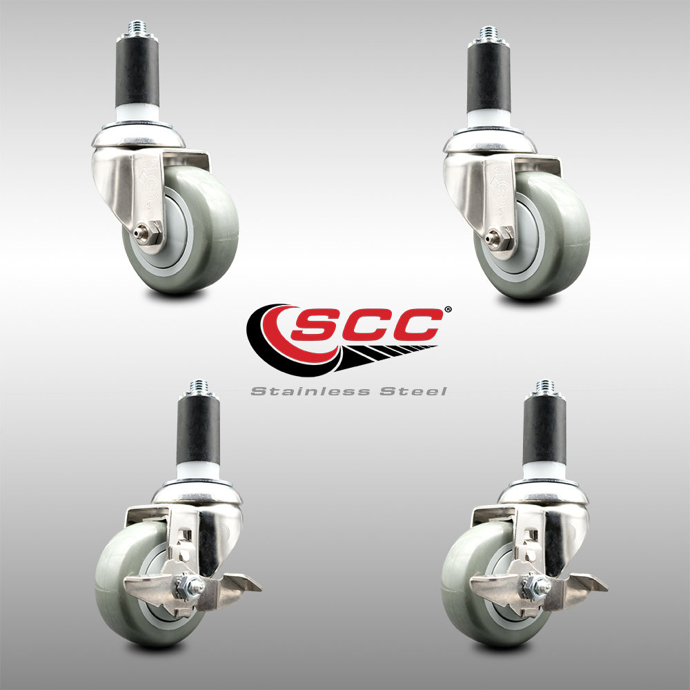 Service Caster Poly Swivel Expanding Stem Caster Set With Lock Brake